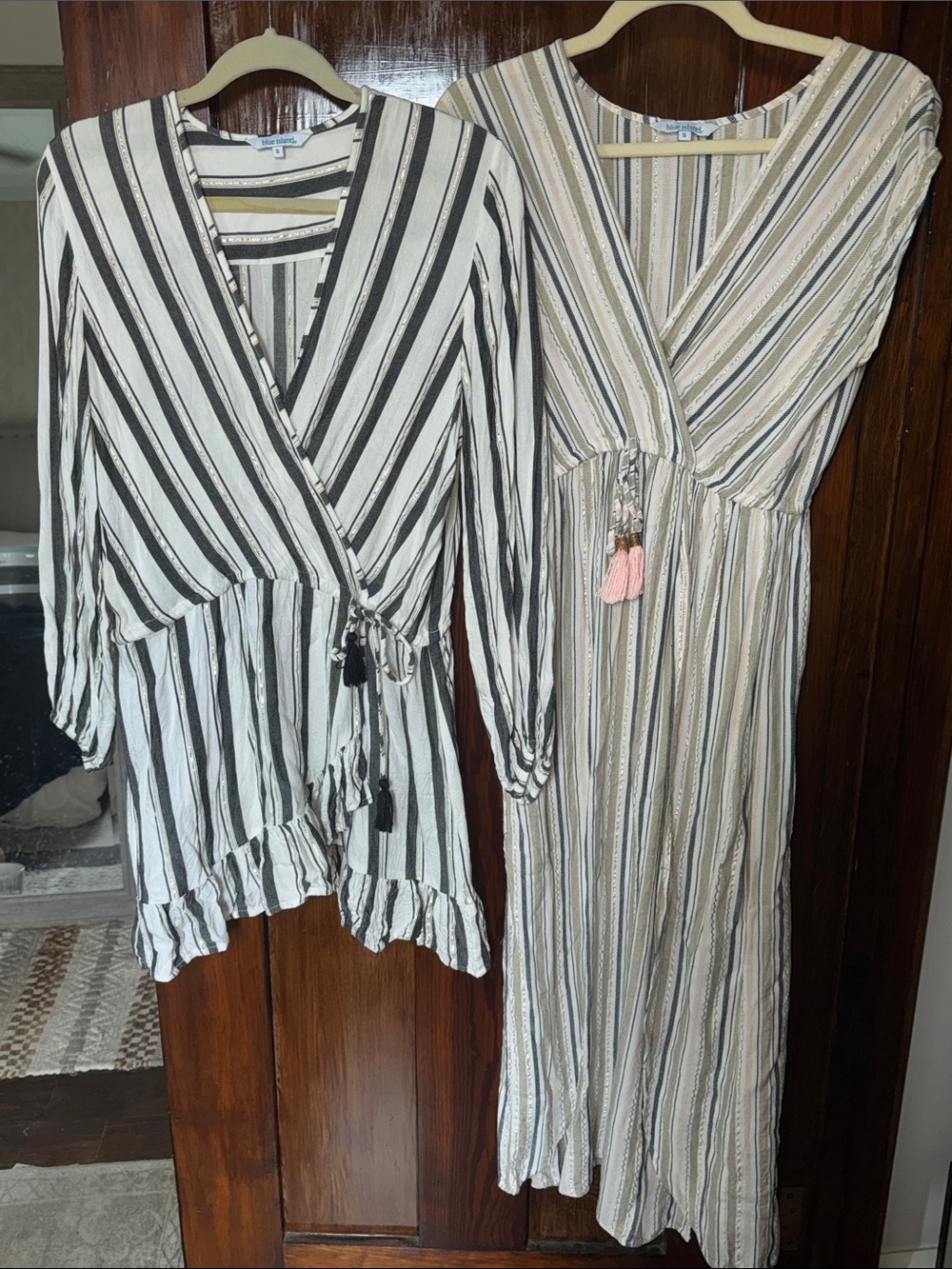Blue Island Striped Dress Set Neutral Blue and Beige Stripes with Metallic